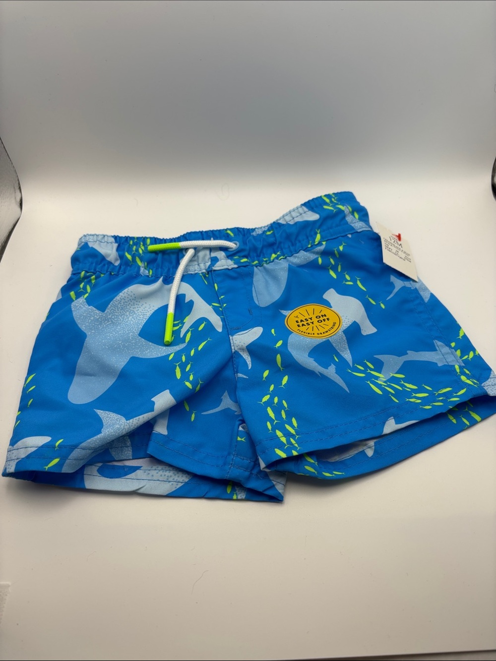 Cat & Jack Bright Blue Shark Swim Trunks with Neon Fish
